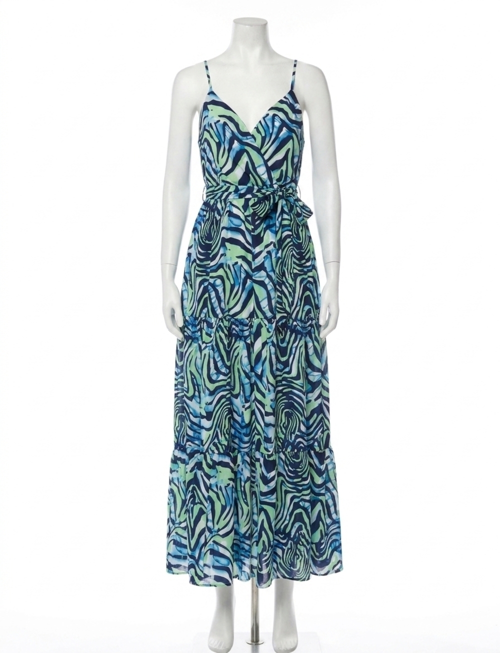 NEW SHE + SKY surplice cami printed woven tiered maxi dress in navy
